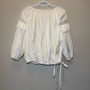 Beatrice B | Fringe Open Work Detail White Blouse